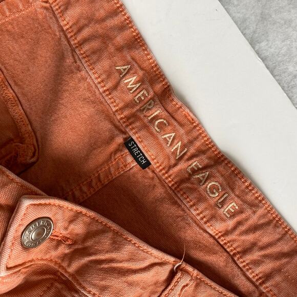 American Eagle Highest Rise 90s Boyfriend Cargo Shorts Denim Orange Coral SZ 18 - Picture 6 of 8